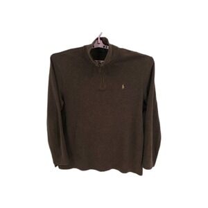 Polo Ralph Lauren Men's Brown 100% Cotton Pullover 1/4 Zip Sweater Size XL